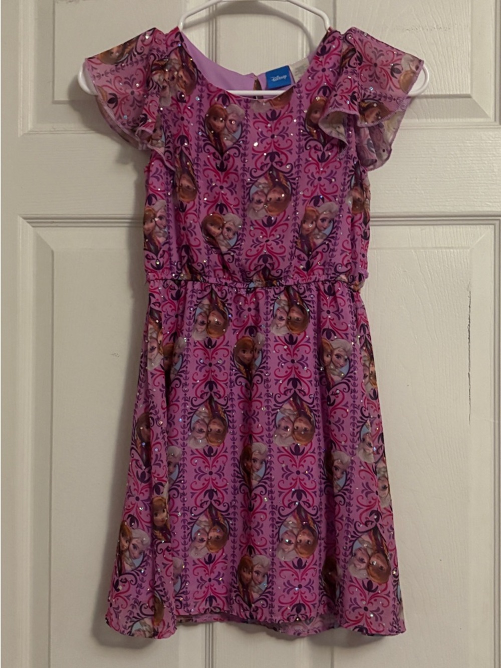 Disney Pink and Purple Frozen Print Flutter Sleeve Dress